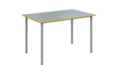 JSB 120N Jídelní stůl 1200 x 800 mm, deska šedá s hranou žlutá odio / podnož stříbrná